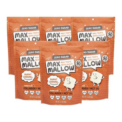 Max Mallow Sugar Free Marshmallows - Keto Friendly, Perfect for S'mores, Hot Chocolate, and Baking with Zero Sugar Snacks, Smores Mct Oil Zero Sugar Marshmellow Marshmallow Burnt Caramel, 6 Pack