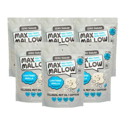 Max Mallow Sugar Free Marshmallows - Keto Friendly, Perfect for S'mores, Hot Chocolate, and Baking with Zero Sugar Snacks, Smores Mct Oil Zero Sugar Marshmellow Marshmallow Lightning Vanilla, 6 Pack