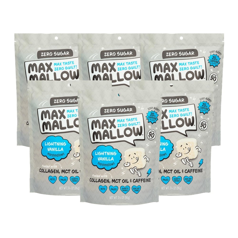 Max Mallow Sugar Free Marshmallows - Keto Friendly, Perfect for S'mores, Hot Chocolate, and Baking with Zero Sugar Snacks, Smores Mct Oil Zero Sugar Marshmellow Marshmallow Lightning Vanilla, 6 Pack