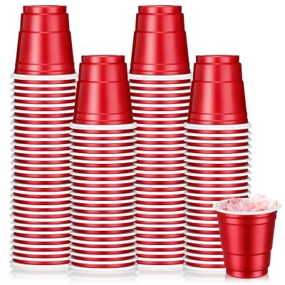 Roshtia 100 Pack 2 oz Plastic Shot Cups, Mini Disposable Shot Glasses 2 oz Party Cups for Valentine Wedding New Year Party, Beer Taste Serving, Snacks(Red)