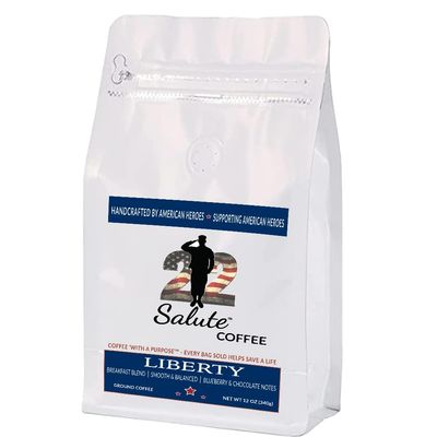 22 Salute Liberty Blend Ground Coffee Medium Roast, Breakfast Blend, 100% Specialty Arabica Coffee With Chocolate & Blueberry Flavor Notes, 12oz Bag