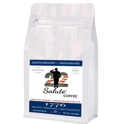 22 Salute 1776 Ground Coffee Dark Roast, Bold Flavor Notes, Medium Acidity, 100% Specialty Arabica Coffee, 12oz Bag