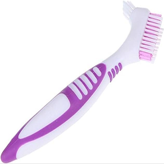 BWESOO Premium Denture Cleaning Brush Set with Multi-Layered Bristles & Ergonomic Rubber Handle, Portable Denture Double Sided Brush for False Teeth Cleaning Orange