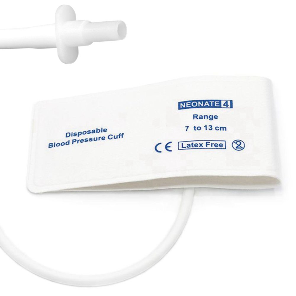 5PCS Disposable Blood Pressure Cuff with BP05 Connector and Single Tube for #4 Neonate 7-13 cm, Replacement NIBP Cuff, Non-Woven Fabric BP Cuff