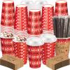 Ziliny 100 Sets Valentine's Day Paper Coffee Cups with Sleeve and Lid Straw Hot Chocolate Cocoa Cups Valentine Holiday Party Supplies for Hot Drinks Cold Beverage Cafe Shop Office view 1