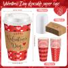 Ziliny 100 Sets Valentine's Day Paper Coffee Cups with Sleeve and Lid Straw Hot Chocolate Cocoa Cups Valentine Holiday Party Supplies for Hot Drinks Cold Beverage Cafe Shop Office view 3