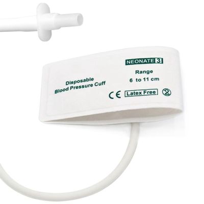 5PCS Disposable Blood Pressure Cuff with Single Tube + BP05 Connector for #3 Neonate 6-11 cm, Replacement NIBP Cuff, Non-Woven Fabric BP Cuff