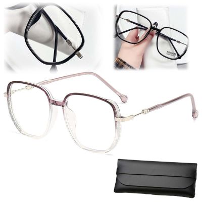 Women's Portable Fashion Anti-Blue Light Reading Glasses,Square Blue Light Blocking Portable Ultralight Eyeglasses (Purple,0)