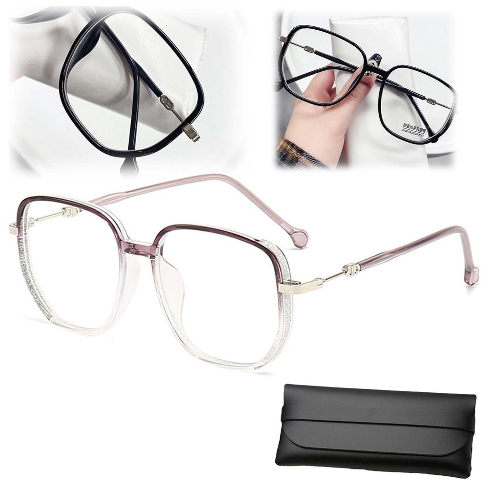 Women's Portable Fashion Anti-Blue Light Reading Glasses,Square Blue Light Blocking Portable Ultralight Eyeglasses (Purple,0)