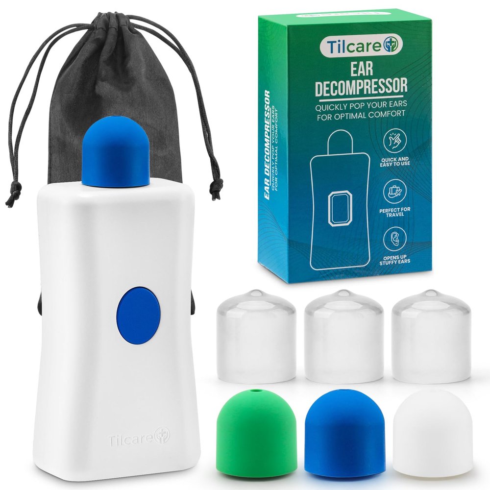 Ear Pressure Relief Device by Tilcare - Equalizing Ear Popping for Flying, Swimming, Diving, Cold and Allergy Discomfort - Comes with a Portable Protective Pouch and 3 Tips