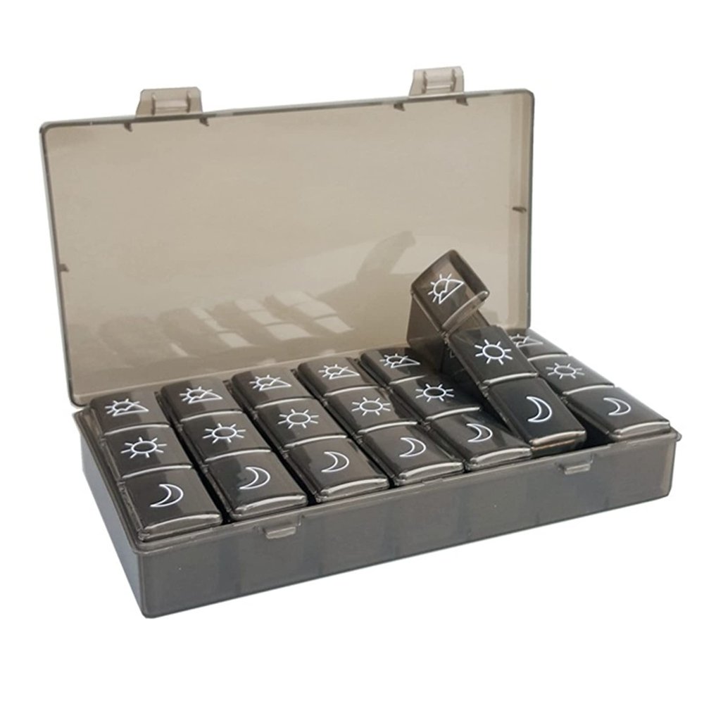 21 Grids Large Capacity Medicine Case Weekly Tablet Organizer Black Portable Tablet Box Medicine Container