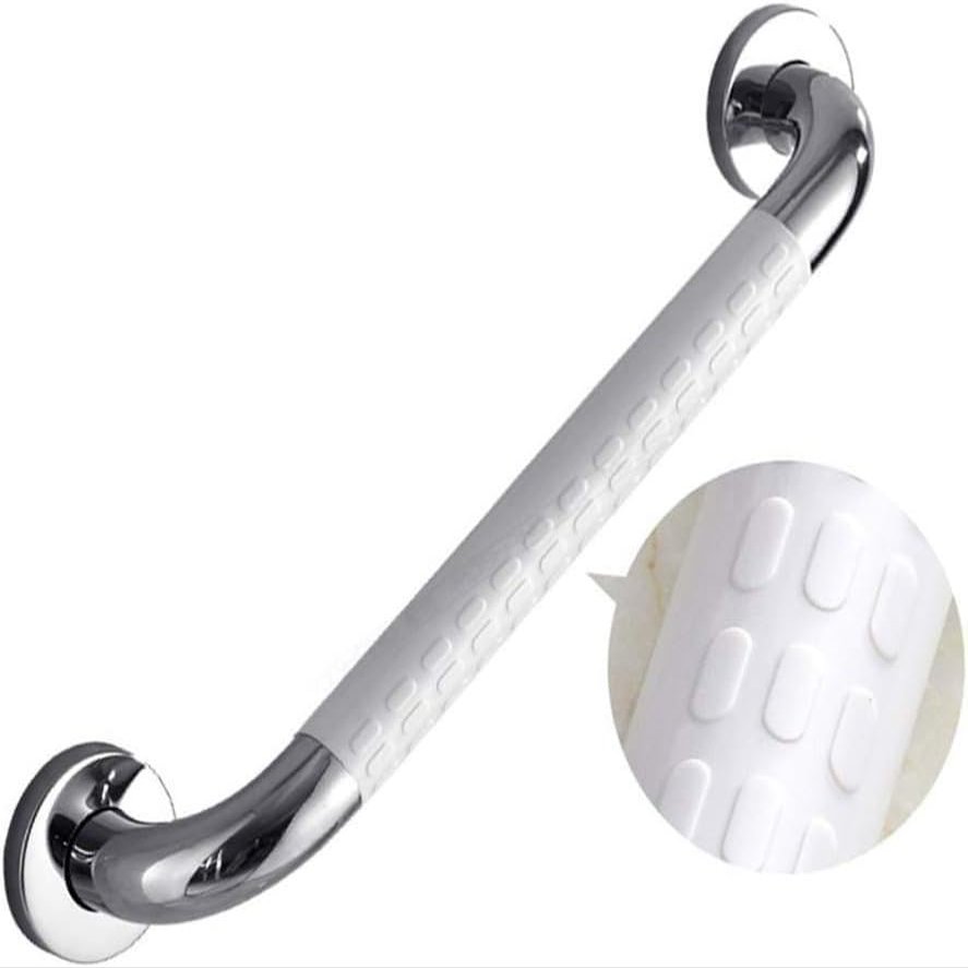 White Grab Bars for Bathtubs and Showers, 18-Inch Handicap Grab Bars for Bathroom, Wall Mount Support Rail with Anti-slip Nylon Handle 304 Stainless Steel Chrome Handrail for Seniors and Children ( Si