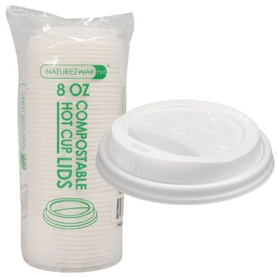 NATUREZWAY PRO offers a 50-Pack of White PLA Compostable Lids for Compostable Bamboo & Ripple Hot Cups (8 oz): Make a Sustainable and Eco-Friendly Choice for Your Beverage Service
