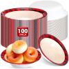 Jinei 100 Pcs Christmas Paper Bowls Bulk 7 Inch 16 oz Red and Black Buffalo Plaid Checkered Bowls Disposable Snack Dessert Salad Soup Serving Cups for Winter Holiday Xmas Party Favor Supplies view 1