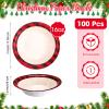 Jinei 100 Pcs Christmas Paper Bowls Bulk 7 Inch 16 oz Red and Black Buffalo Plaid Checkered Bowls Disposable Snack Dessert Salad Soup Serving Cups for Winter Holiday Xmas Party Favor Supplies view 2