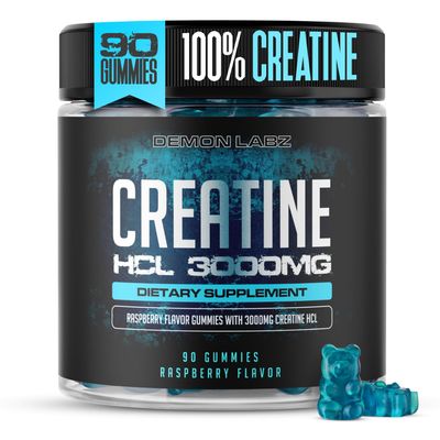 Demon Labz Creatine HCl 3000mg Per Serving - Raspberry Flavor - Vegan Gummies (90 Count, Single Pack)