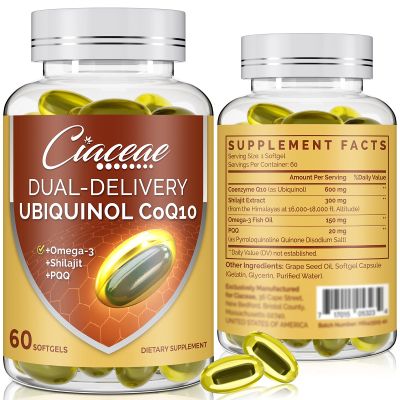 Ubiquinol CoQ10 600 MG Softgels with Omega-3 & Shilajit & PQQ, Advanced Dual-Delivery Coenzyme-Q10, Active CoQ10 Ubiquinol Supplement for Fertility, Antioxidant, Heart, Brain & Energy, 120 Servings