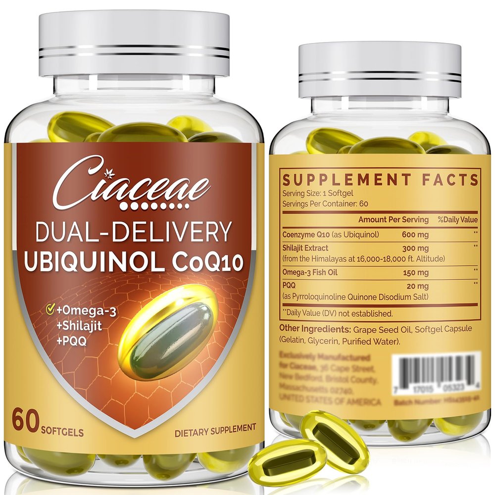 Ubiquinol CoQ10 600 MG Softgels with Omega-3 & Shilajit & PQQ, Advanced Dual-Delivery Coenzyme-Q10, Active CoQ10 Ubiquinol Supplement for Fertility, Antioxidant, Heart, Brain & Energy, 120 Servings