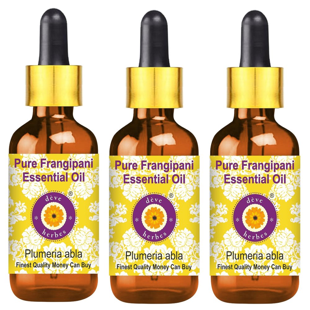 Deve Herbes Frangipani Essential Oil (Plumeria alba) with Glass Dropper Steam Distilled 100ml X 3 (Pack of Three) (10 oz)