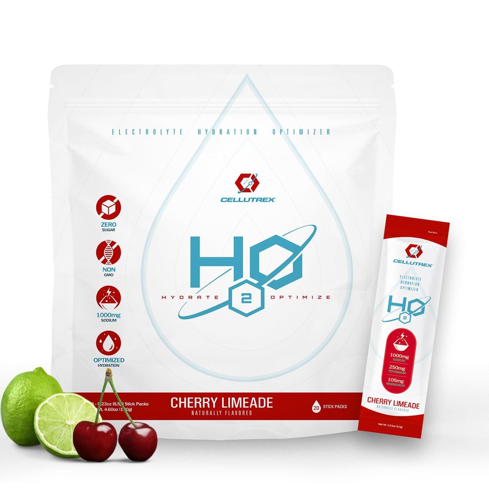 Cellutrex H2O Electrolytes Electrolyte Powder Drink Mix, Zero Sugar, Natural Salt Hydration Packets for Recovery and Wellness, Cherry Limeade, 20 Sticks