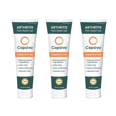 Capsiva Pain Relief Topical 3oz Tube, 3 Pack, for Your Hands, Neck, Back, Joints, Non-Greasy, No Burn, Odor Free, Homeopathic Active Ingredients, Contains Capsaicin & Arnica, Absorbs Fast