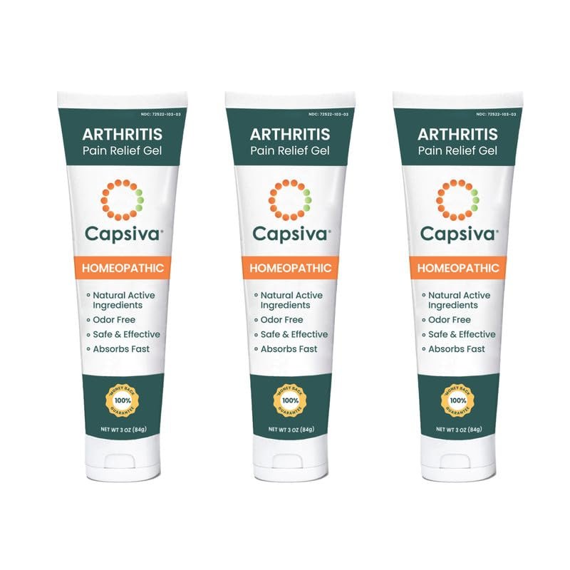 Capsiva Pain Relief Topical 3oz Tube, 3 Pack, for Your Hands, Neck, Back, Joints, Non-Greasy, No Burn, Odor Free, Homeopathic Active Ingredients, Contains Capsaicin & Arnica, Absorbs Fast