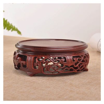 Vase Bonsai Base Wooden Vase Base Round Shape Carving Crafts Ornaments Base Wood Bracket Oval Jade Stone Flower Pot Bonsai Base Bonsai Base ( Color : Brass )