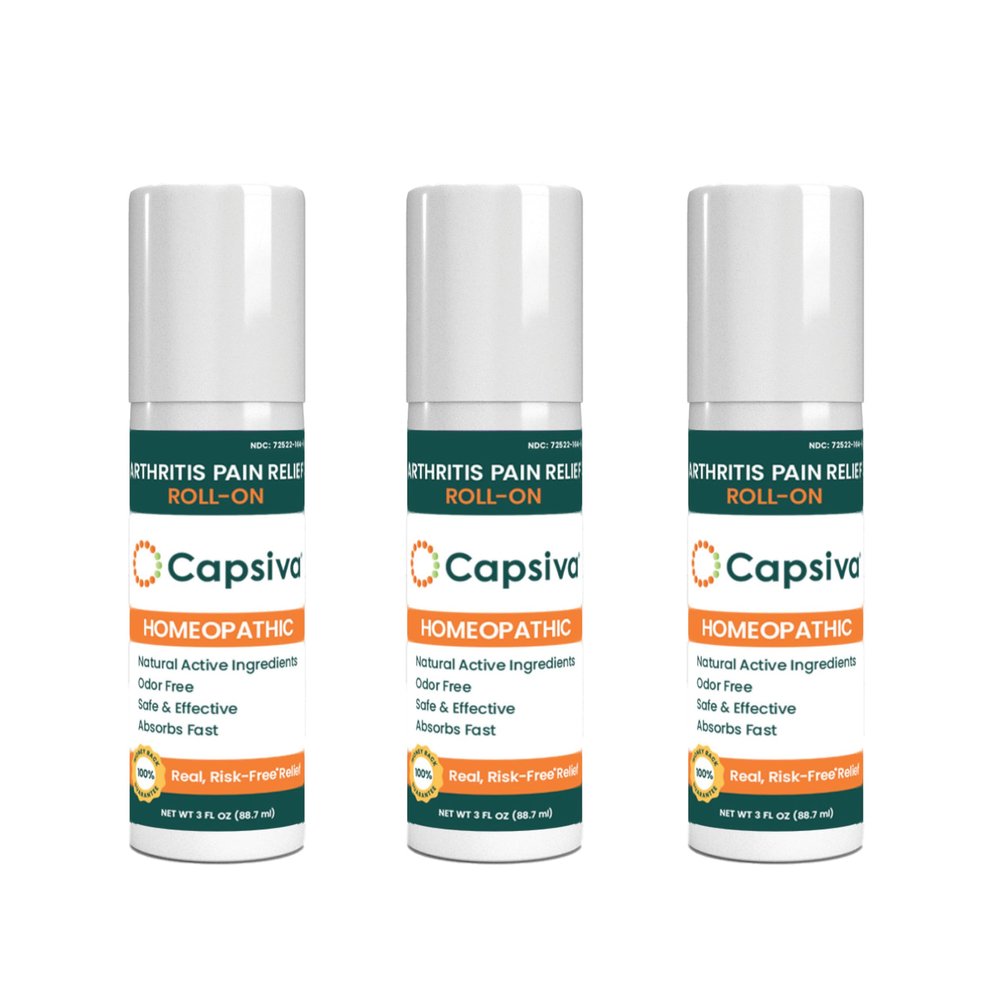Capsiva Pain Relieving Gel, Absorbs Fast, Odor-Free, Safe for Prescription, No Known Side Effects (Gel Roll-On, 3 Pack, 3 Oz Each)
