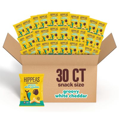 HIPPEAS Chickpea Puffs, Groovy White Cheddar, Gluten Free Snacks, Dairy Free, Vegan, 0.8oz, Pack of 30, 3g Protein, 2g Fiber, Crunchy, Nutritious, Baked Plant Protein Snack, Non-GMO, Kosher