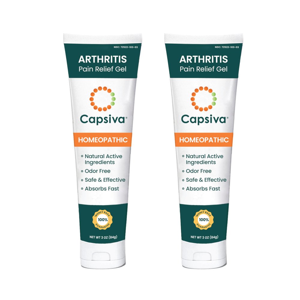 Capsiva Pain Relief Topical 3oz Tube, 2 Pack, for Your Hands, Neck, Back, Joints, Non-Greasy, No Burn, Odor Free, Homeopathic Active Ingredients, Contains Capsaicin & Arnica, Absorbs Fast