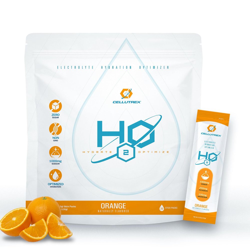 Cellutrex H2O Electrolytes Electrolyte Powder Drink Mix, Zero Sugar, Natural Salt Hydration Packets for Recovery and Wellness, Orange, 20 Sticks