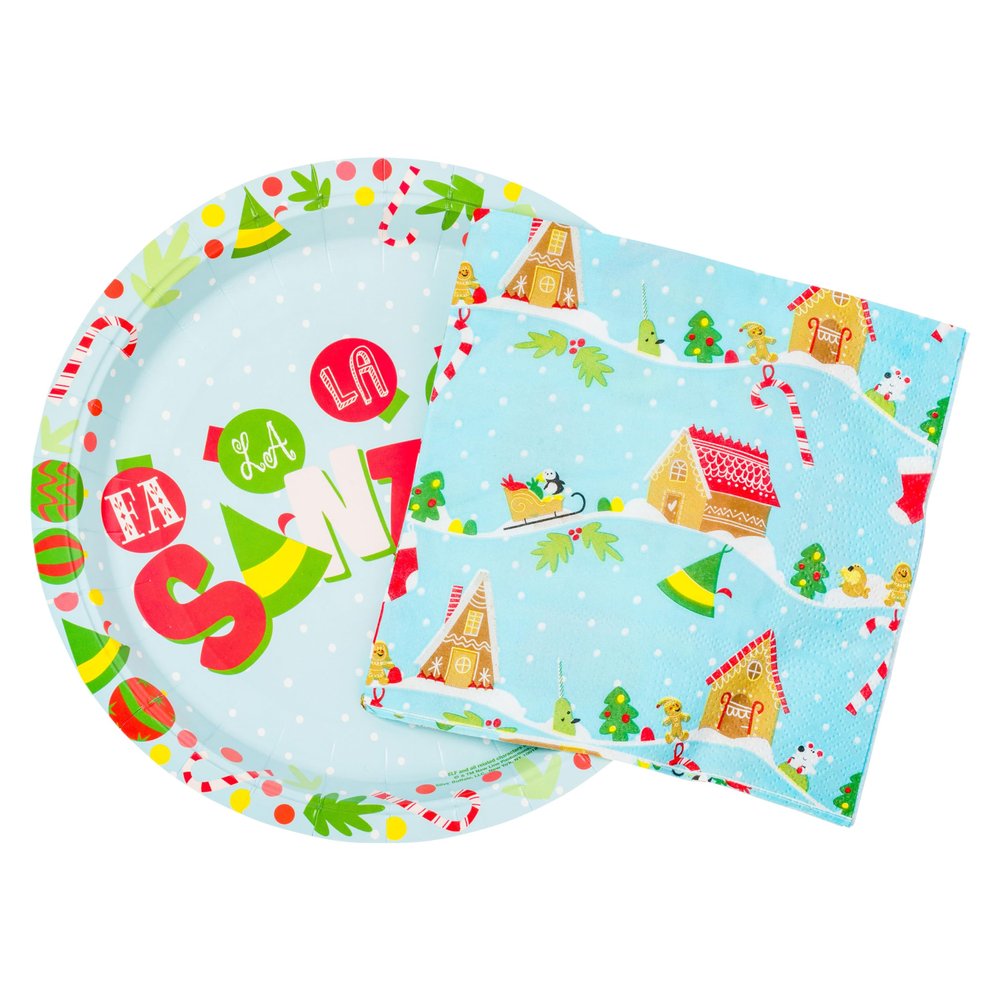 Silver Buffalo Elf Buddy the Elf Fa La La Santa Snow Christmas 32 Pack Partyware Disposable Paper Plates and Napkins