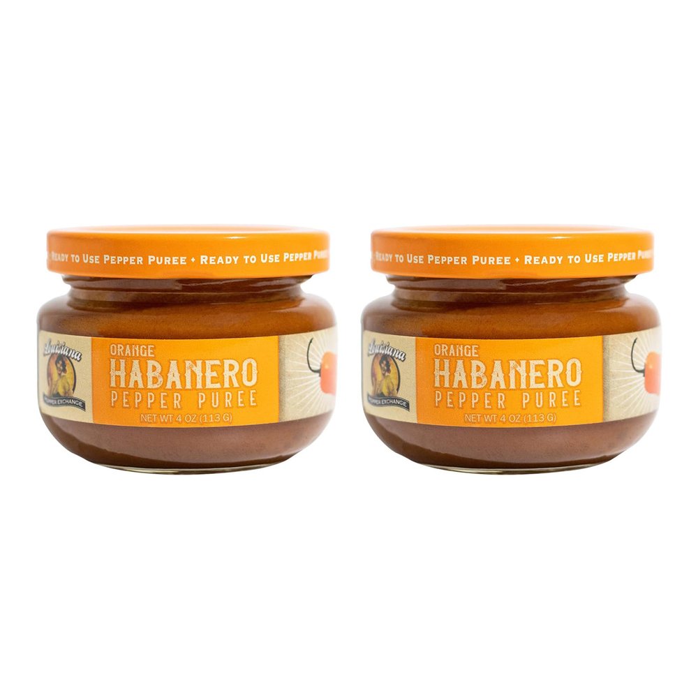 Louisiana Pepper Exchange Orange Habanero Pepper Puree Sauce Salsa, Spicy Sweet Tropical Seasoning, Plant-Based, Gluten-Free, Replaces Habanero Powder, 2-Pack