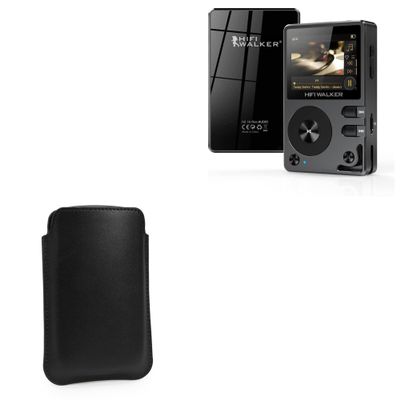 BoxWave Case Compatible with HiFi Walker H2 (2") - Genuine Leather Pouch, Slim Real Leather Luxury Lightweight Pocket - Nero Black
