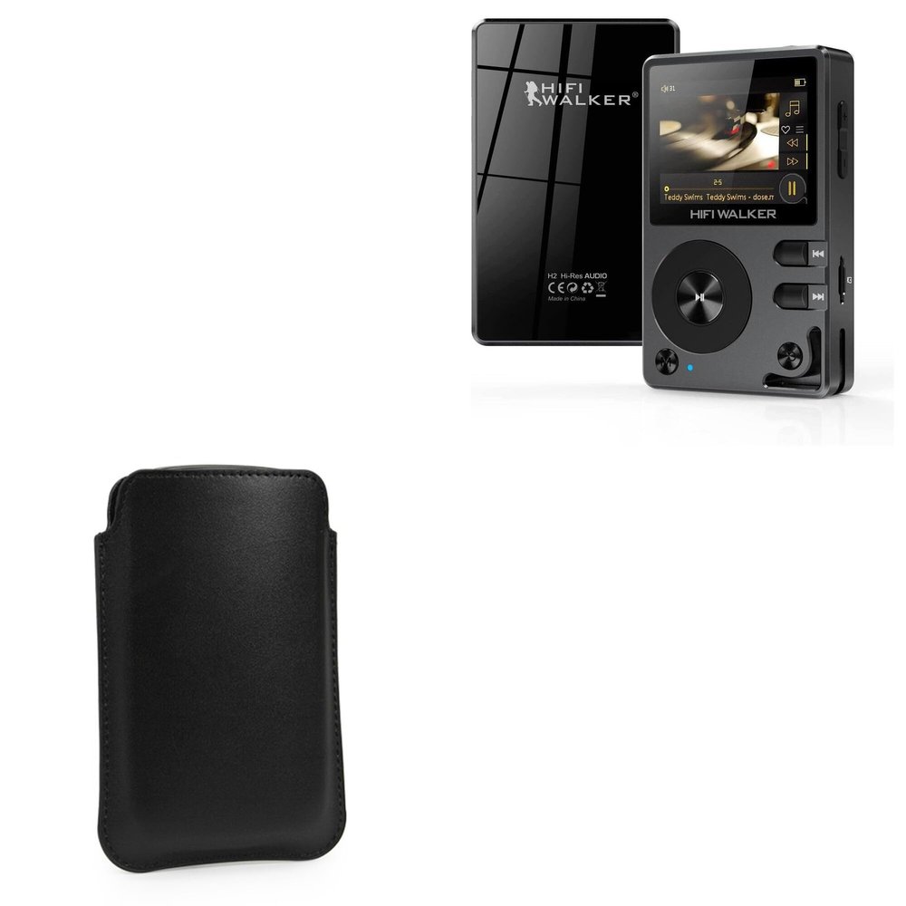 BoxWave Case Compatible with HiFi Walker H2 (2") - Genuine Leather Pouch, Slim Real Leather Luxury Lightweight Pocket - Nero Black