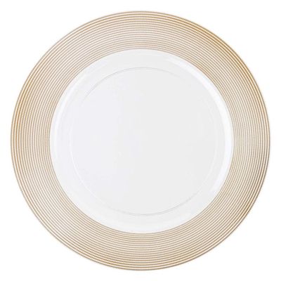 EcoQuality 13" inch Round Charger White Plastic Plates with Rope Textured Gold Rim - China Like Party Plates, Heavy Duty Large Disposable Dinner Salad Plate Weddings, Serveware, Catering (96)