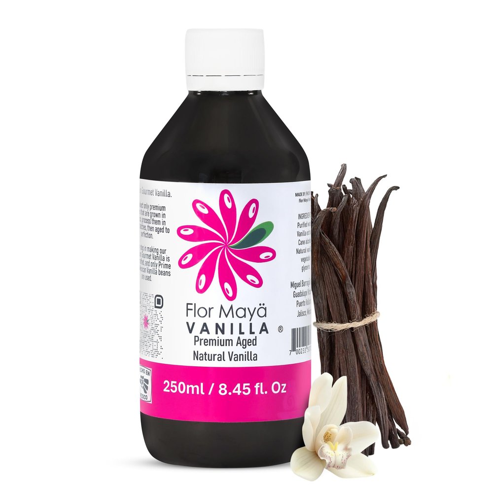 Flor Maya Vanilla Extract  Premium Aged Blend Made with Mexican Vanilla Beans | Gourmet Vanilla Bean Extract for Baking, Cooking & Desserts | Gluten Free, Non-GMO, No Coumarin | 8.45 fl oz