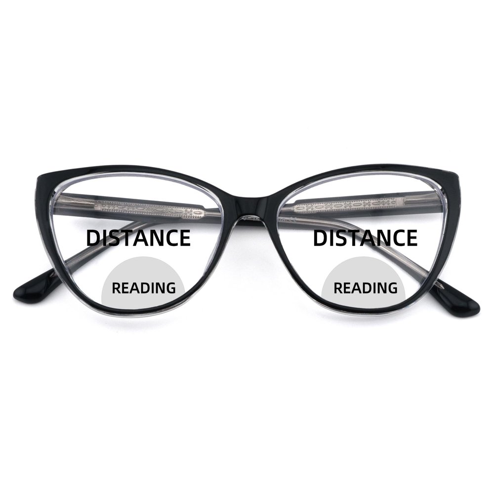 SOPHILY Cateye Bifocal Reading Glasses for Women Men, Funky Bi-focal Womens Readers Clear Top Blue Light Blocking Eyglasses,Black Frame +2.00