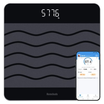 Homebuds 600lb Scale for Body Weight, Precision 0.1lb by Our Professional Factory Since 2001, Digital Weight Scale and BMI Via Smart APP, 8mm Non Slip Tempered Glass 12.4 * 12.4in, LED, Black
