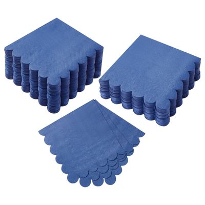 200 Pack Cocktail Napkin 2-Ply Scalloped Edged Dessert Napkins Folded 5 x 5 Inches Disposable Napkins for Dinner Wedding Birthday Party Bridal Anniversary Reception Event (Navy Blue)