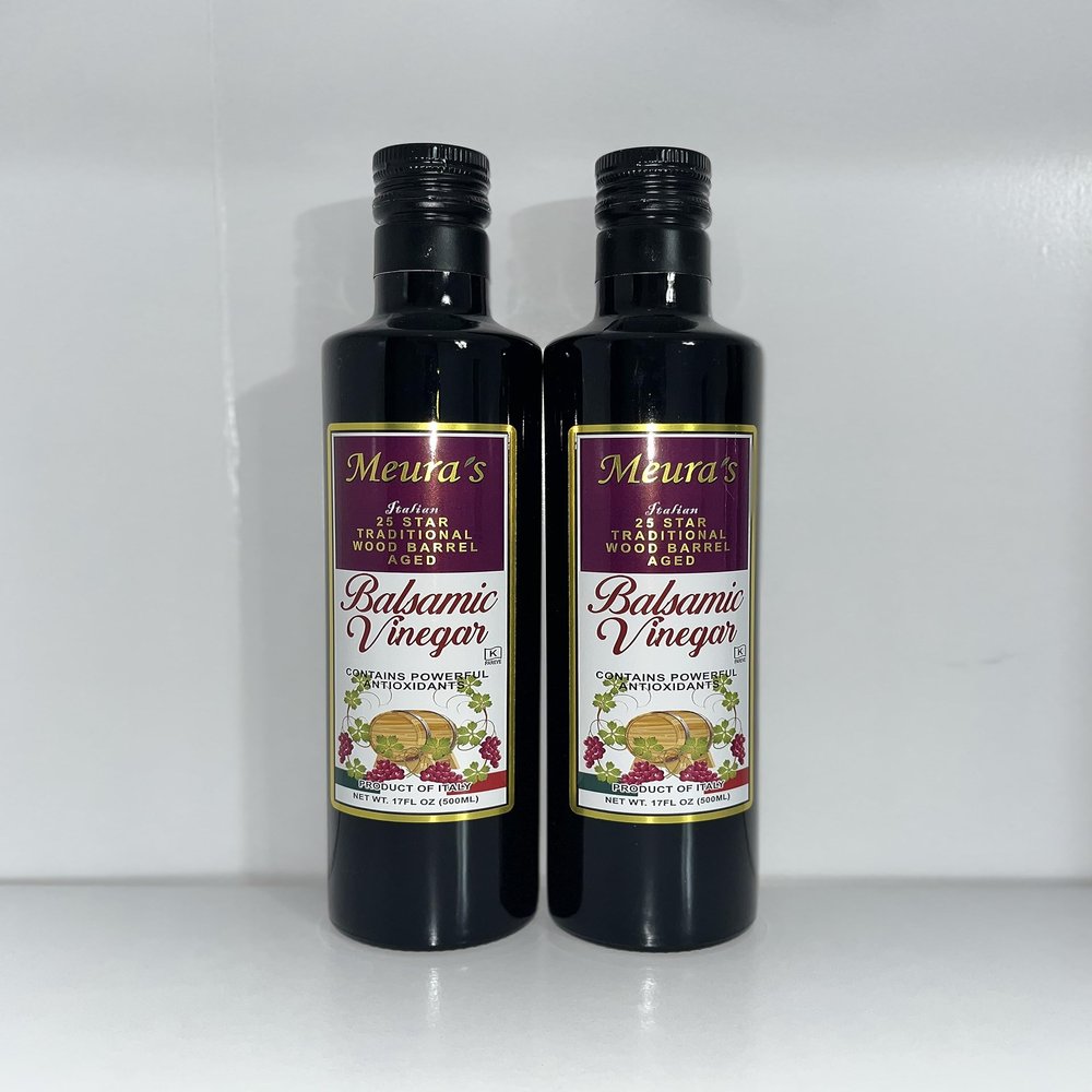 Sweet Italian Aged Balsamic Vinegar, Wood Barrels, Traditional Style, 25 Stars Kosher, 500 ML By Meura's Set of 2