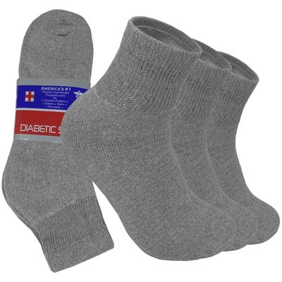 Glory Max 3, 6 or 12 Pairs Unisex Physicians Approved Circulatory Diabetic Quarter Crew Ankle Socks (as1, numeric, numeric_9, numeric_11, regular, regular, 6 Pairs Gray)