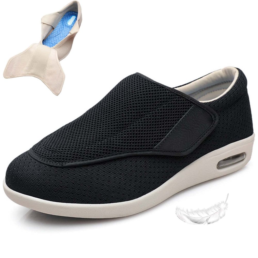 Women's Wide Shoes with Adjustable Lightweight,Diabetic Edema Plantar Fasciitis Arthritis Swollen Feet Fattening and Widening Elderly Shoes Men 8.5/Women 9.5 Black