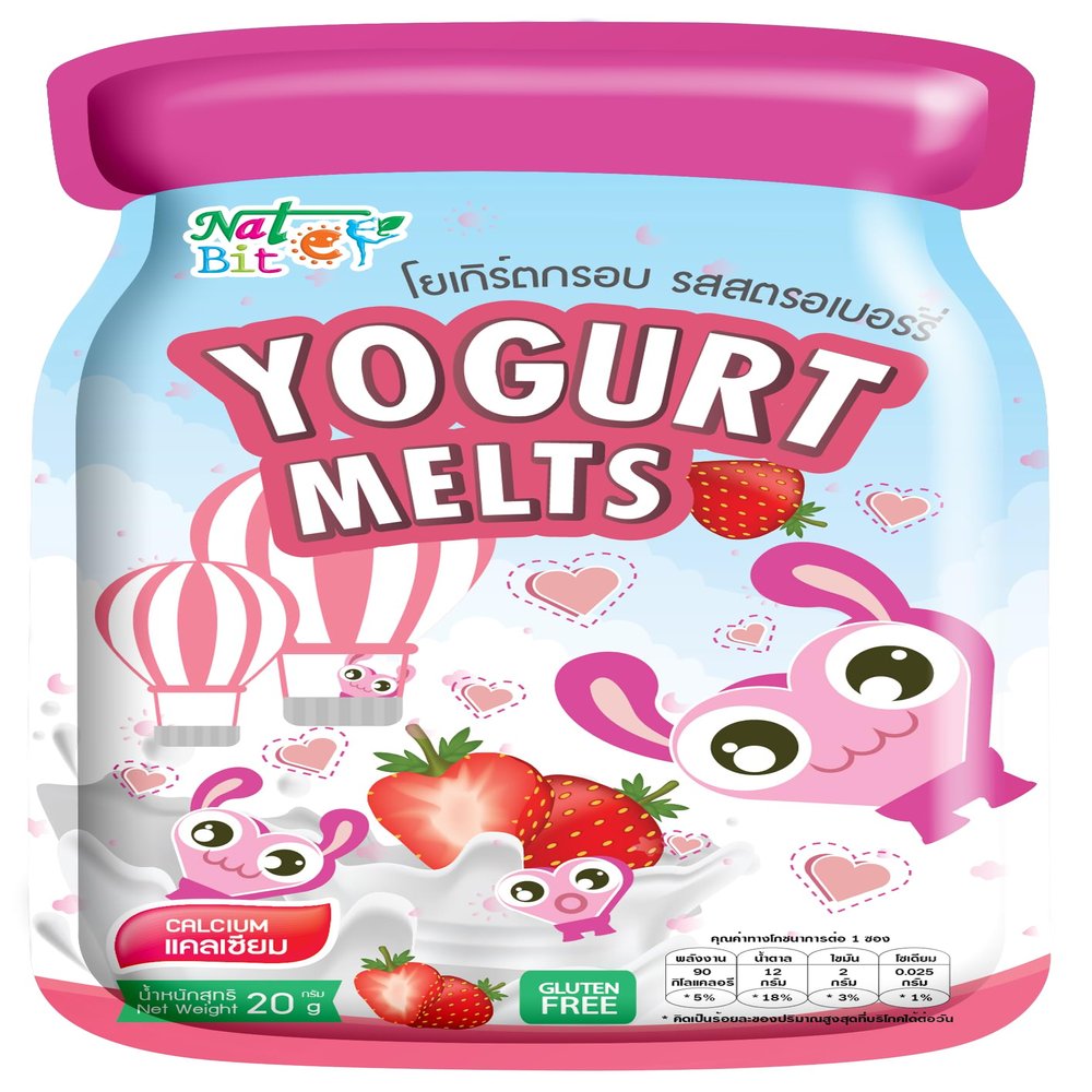 Nat Bit Freeze Dried Yogurt Snack, Crispy Yogurt Snack, Snacks Yogurt Melts, Healthy Snack No preservatives - Strawberry Flavors (0.7 Oz Packet, 12 Count)