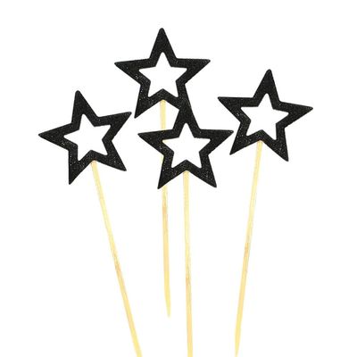 100 Pcs Star Cupcake Picks Glitter Star Cupcake Toppers Mini Star Cake Toppers Star Food Picks Wedding Cake Picks Black