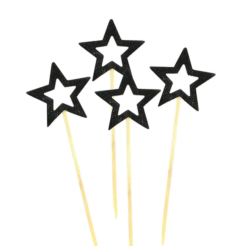 100 Pcs Star Cupcake Picks Glitter Star Cupcake Toppers Mini Star Cake Toppers Star Food Picks Wedding Cake Picks Black