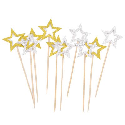 100 Pcs Star Cupcake Picks Glitter Star Cupcake Toppers Mini Star Cake Toppers Star Food Picks Wedding Cake Picks Golden Silver