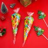 Awpeye 100PCS Clear Cone Shaped Treat Bags - 5.12x9.84 Inches Plastic Cone Bags with 100PCS Gold Twist Ties view 3