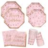 Rose Gold Birthday Party Supplies - Disposable Paper PlatesNapkins, Cups, for Girl/Women Celebration, Serves 16 - Decorate with Our Rose Gold Plates and Napkins Set view 1