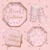 Rose Gold Birthday Party Supplies - Disposable Paper PlatesNapkins, Cups, for Girl/Women Celebration, Serves 16 - Decorate with Our Rose Gold Plates and Napkins Set view 3